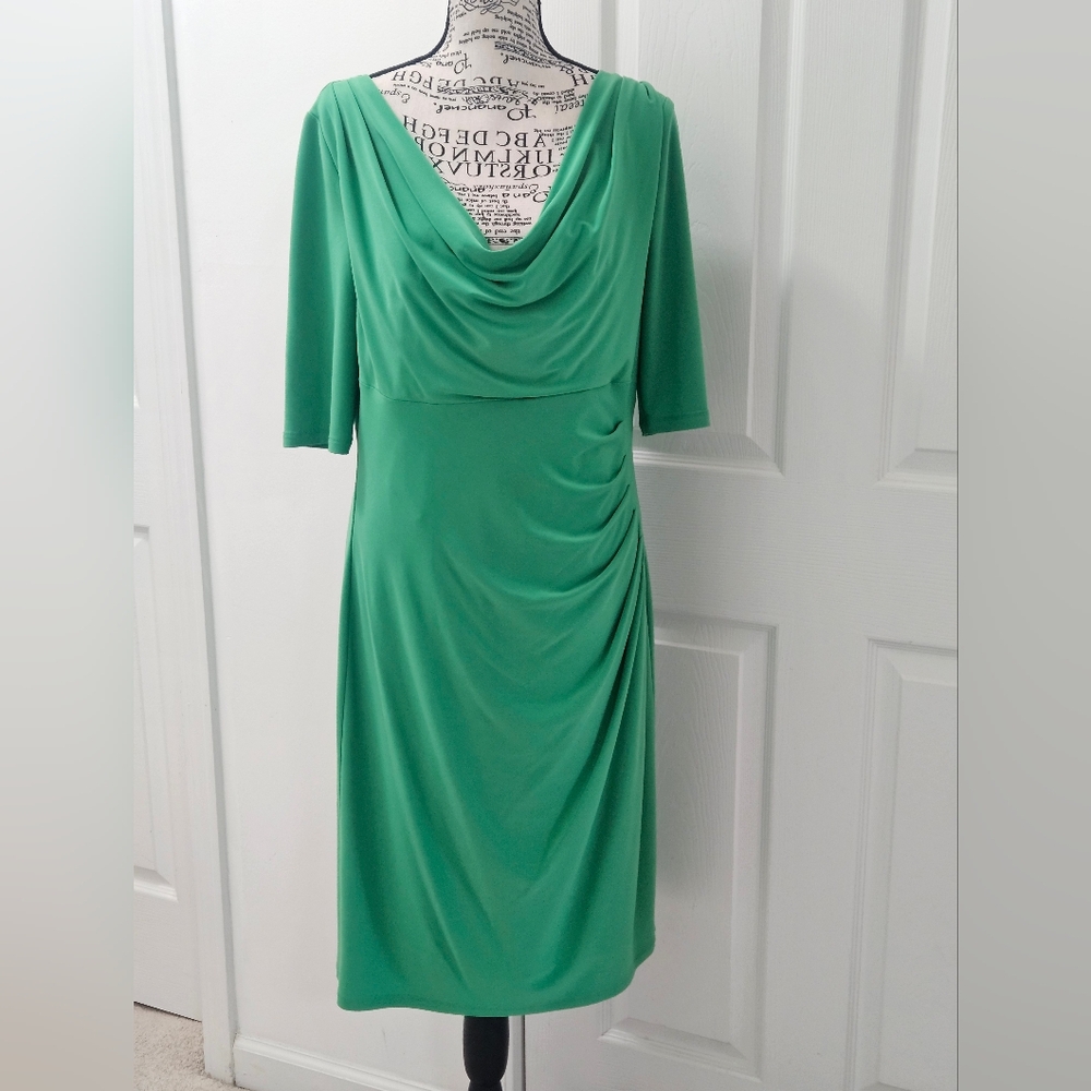 Ralph Lauren Green Midi Dress with Cowl Neck. Size 14 - Picture 7 of 7